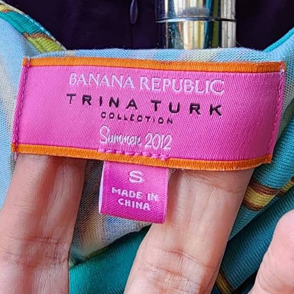 Banana Republic x Trina Turk Collection Silk Blend Dress Green Yellow Small - Picture 4 of 8